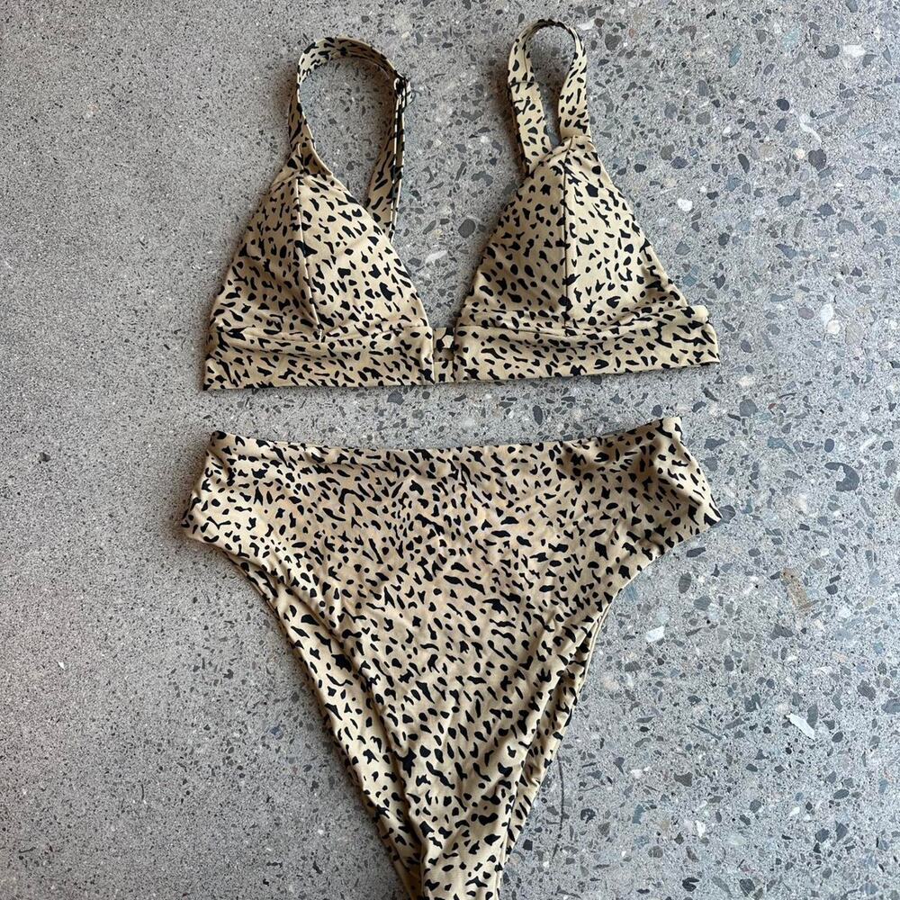 Leopard Print Triangle Bikini Set Animal Print Swimsuit High Waisted